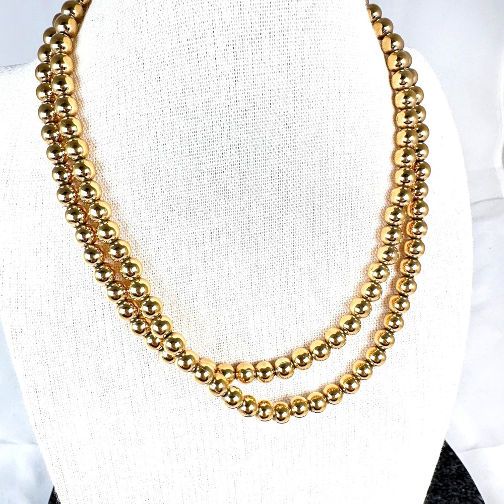 Monet Gold Tone Bead Necklace Vintage Signed 30 Inch Ball Chain